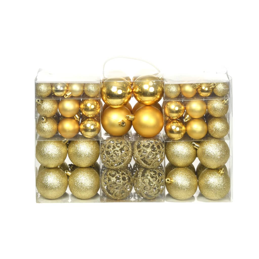 vidaXL Conjunto de bolas de natal 100 pcs 3/4/6 cm dourado